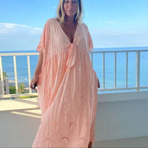 Young Fabulous & Broke Eyelet Tie Front Maxi Cover Up Dress Pink Women's Size XS